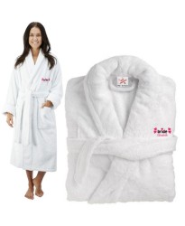 Deluxe Terry cotton with Bride with cute hearts CUSTOM TEXT Embroidery bathrobe